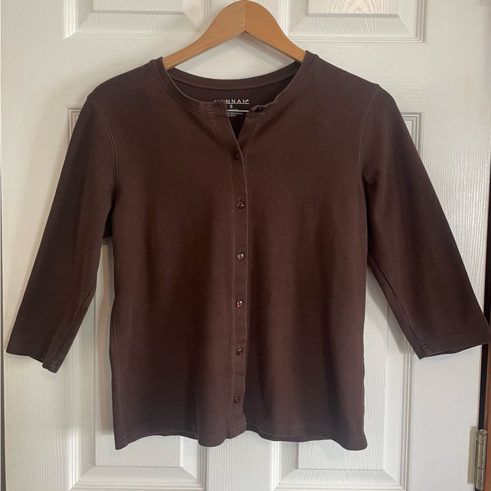 Dark Brown Button Down Cardigan Top 90s Vintage Hannah Chocolate Size Small